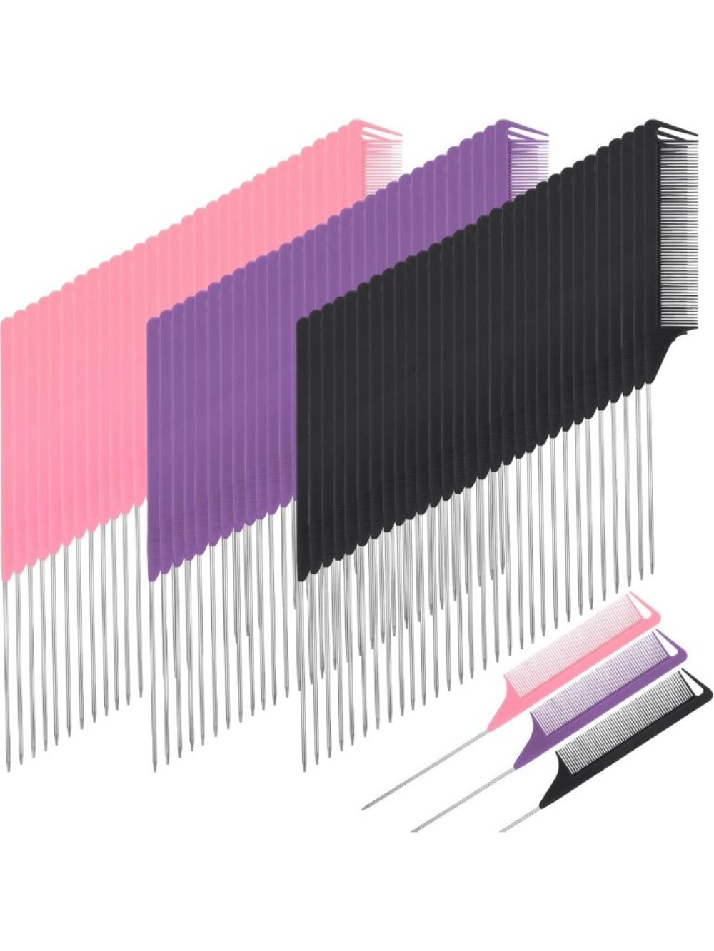 90 Pcs Rat Tail Combs Set - Metal Pin & Carbon Fiber for Precision Styling